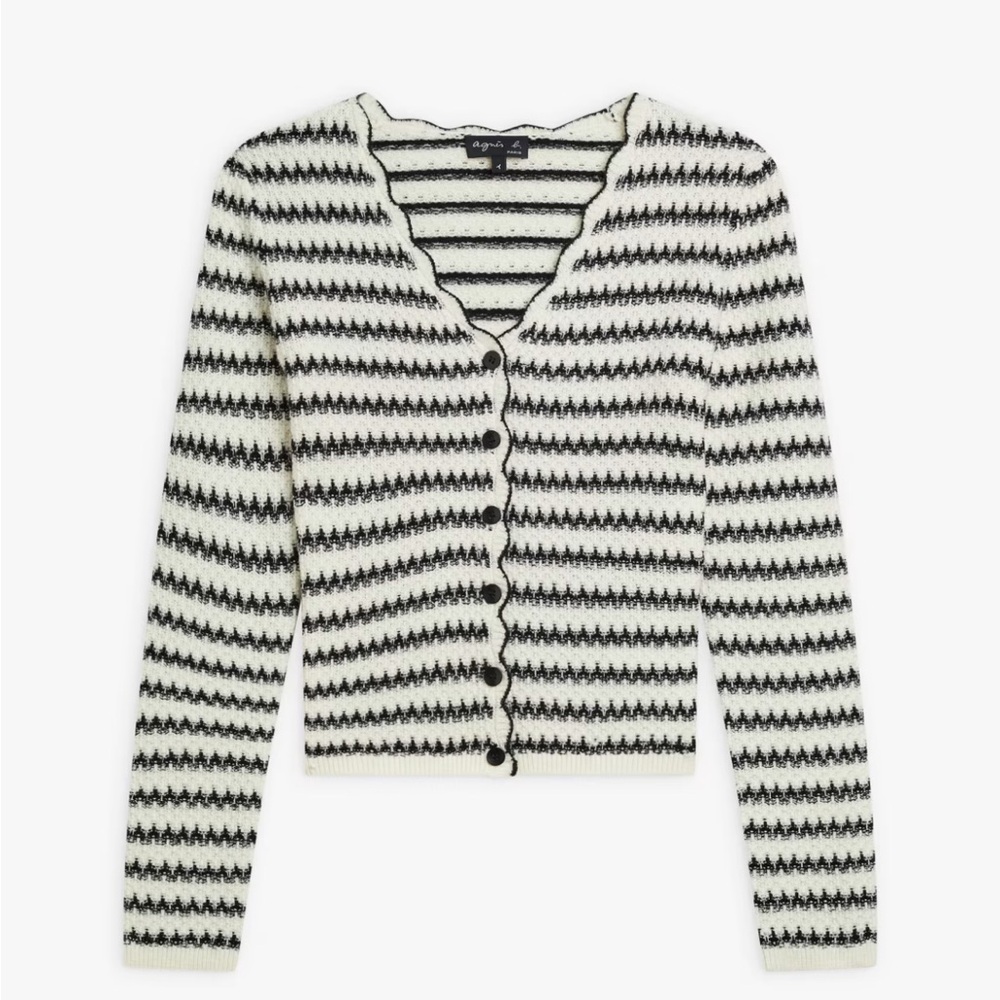 Agnes B ecru striped wool Macaron cardigan